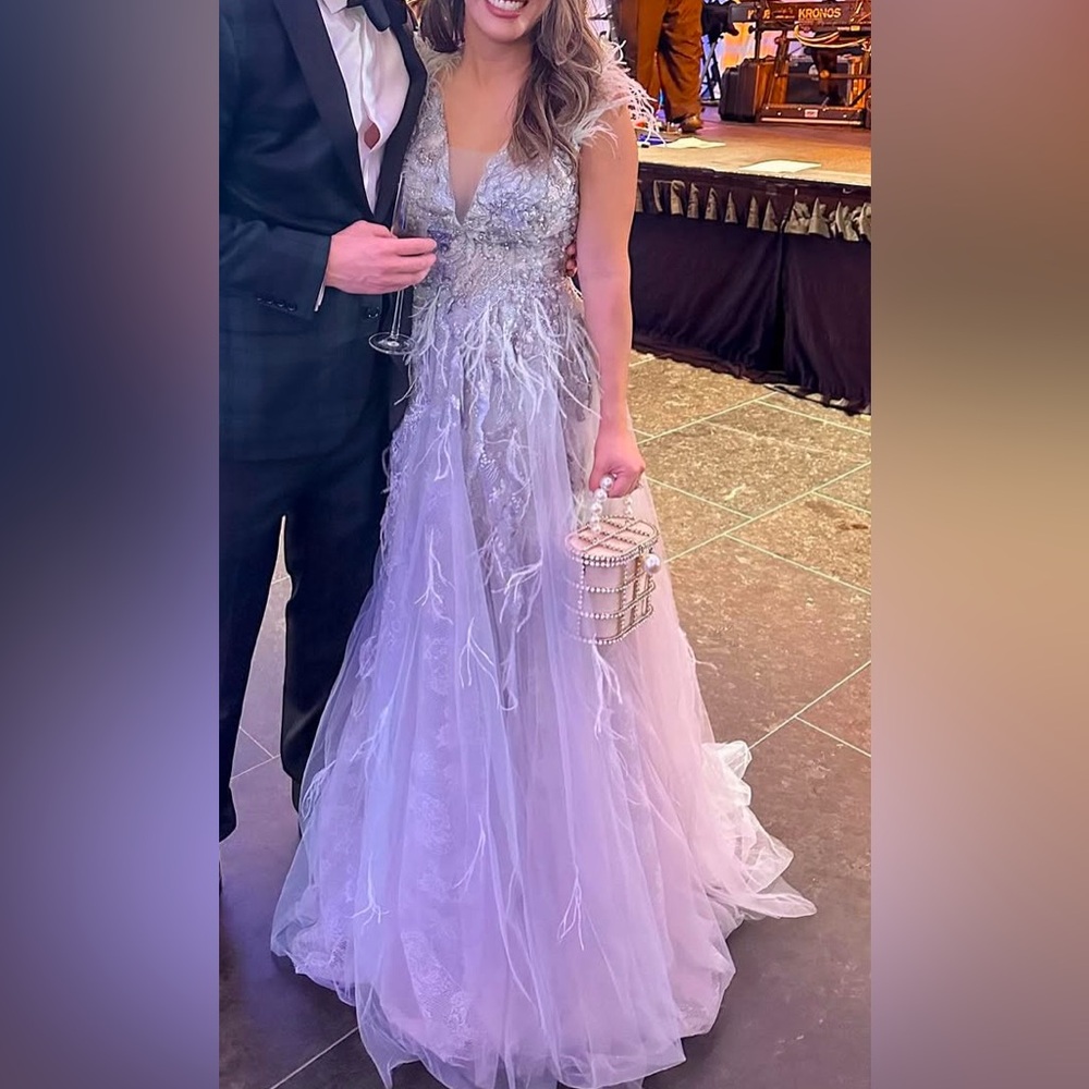 Mac Duggal 20259 Embellished Feathered Sleeveless A-Line Gown in Seamist 4